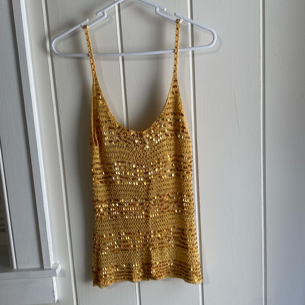 Gold sequin tank top
